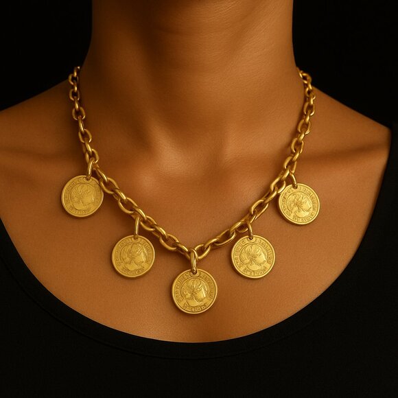 Alexander The Great 327 BC Gold Tone Coin Chain Necklace, 18.5" - Picture 1 of 7